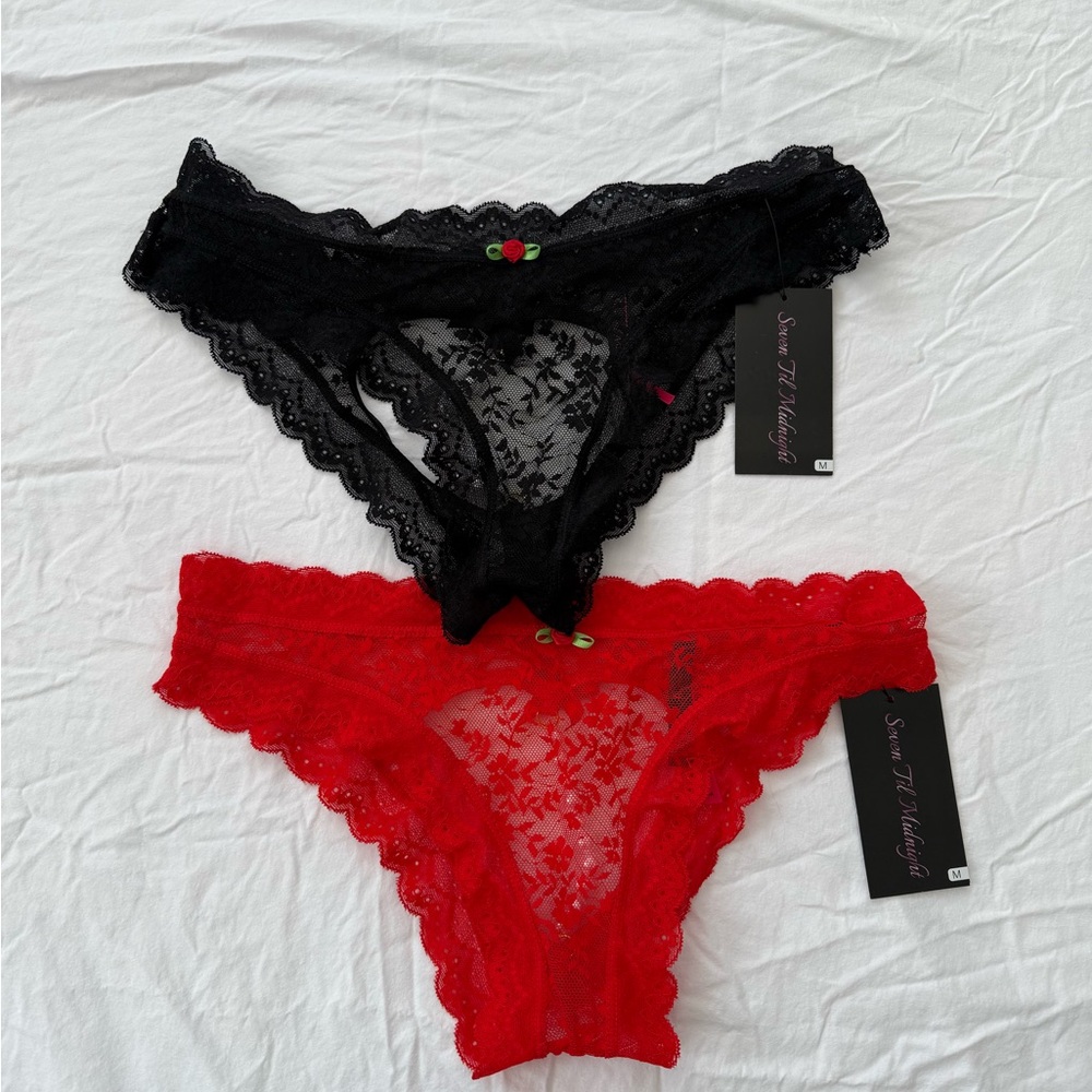 Seven Til Midnight Black and Red Lace Panty Set